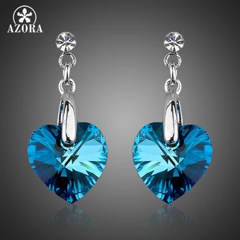 

AZORA The Heart of the Ocean White Gold Color Blue Stellux Austrian Crystal Drop Earrings TE0036