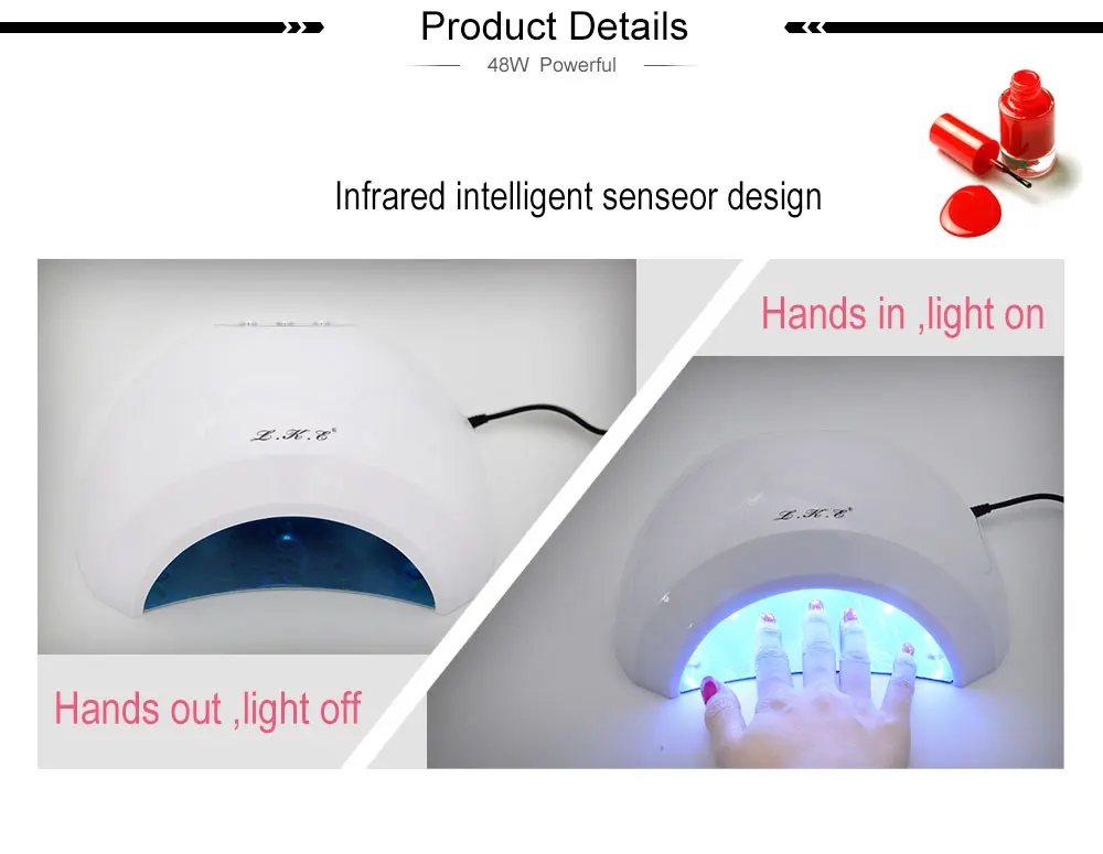 LKE 48 Вт УФ-светодиодная лампа для сушки ногтей 24 светодиодный s лампа для ногтей для основного подарка для домашнего использования Гель-лак для ногтей сушилка 3 таймера steeing сенсор УФ-лампы