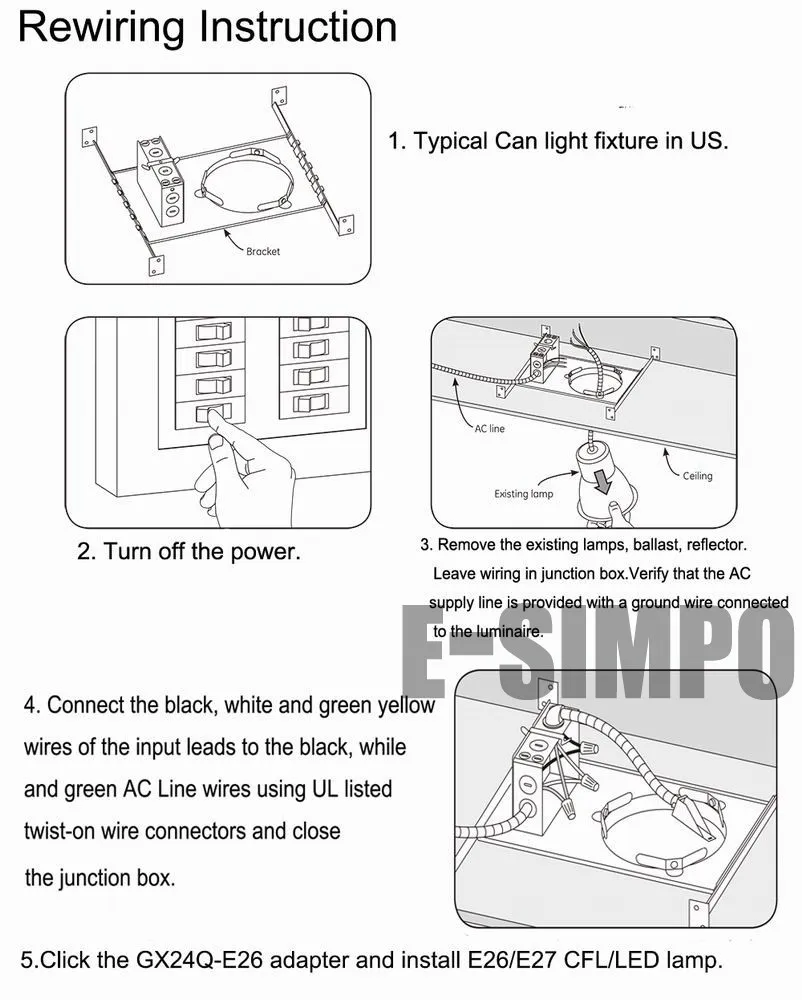 6pcs/lot G24 to E26/E27 adapter,GX24q to E27,4Pin,15.5mm,GX24 to E27 Lamp  base converter, GX24Q-1,GX24Q-2,GX24Q-3 to E26/E27