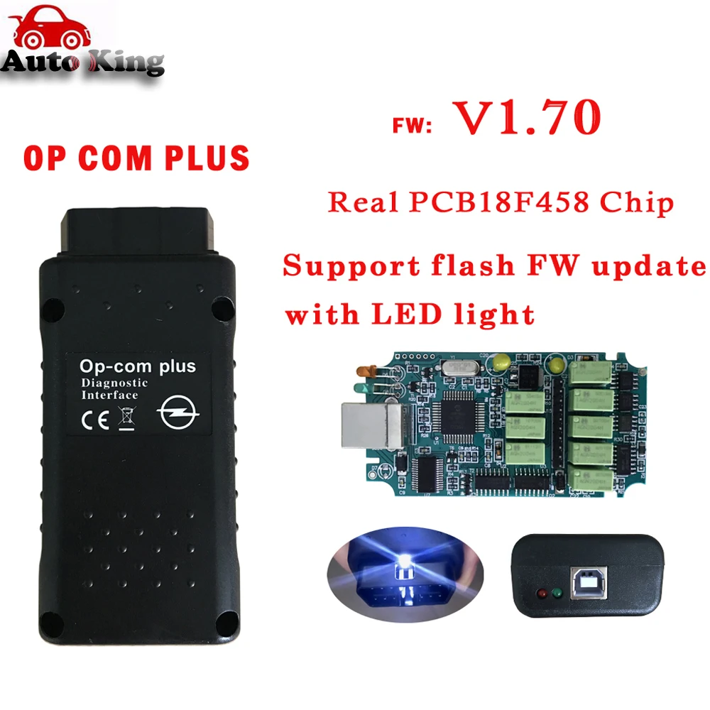 

with PIC18F458 chip ! Best quality! v1.70 OBD2 Op-com / Op Com / Opcom plus for opel scan tool support FLASH FW update Free ship