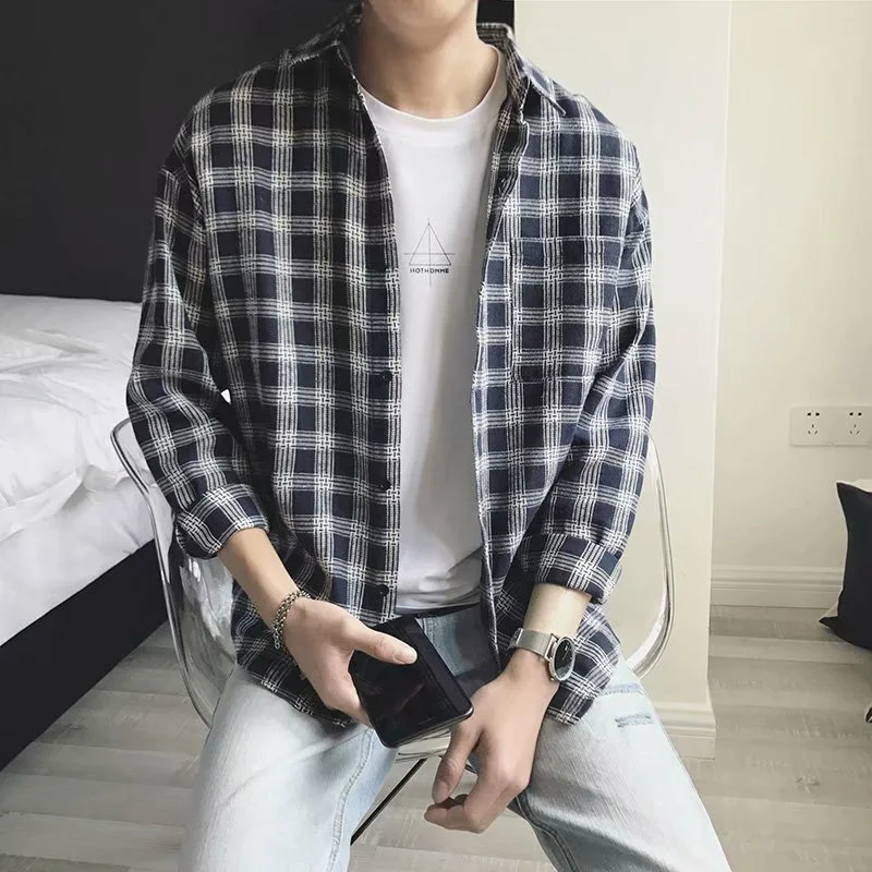 

Spring and autumn men's new long-sleeved shirt Hong Kong style child youth trend shirt male