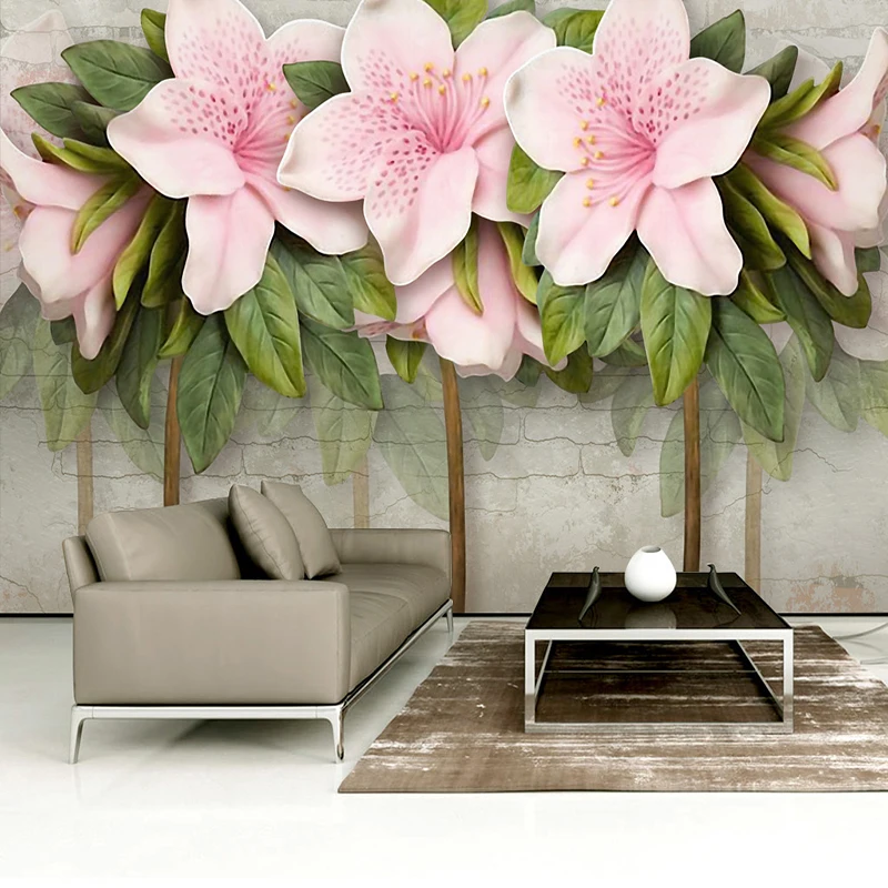 

Custom 3D Wall Murals Modern Pink Flowers Wallpaper Living Room Wedding House Backdrop Wall Cloth Waterproof 3D Papel De Parede