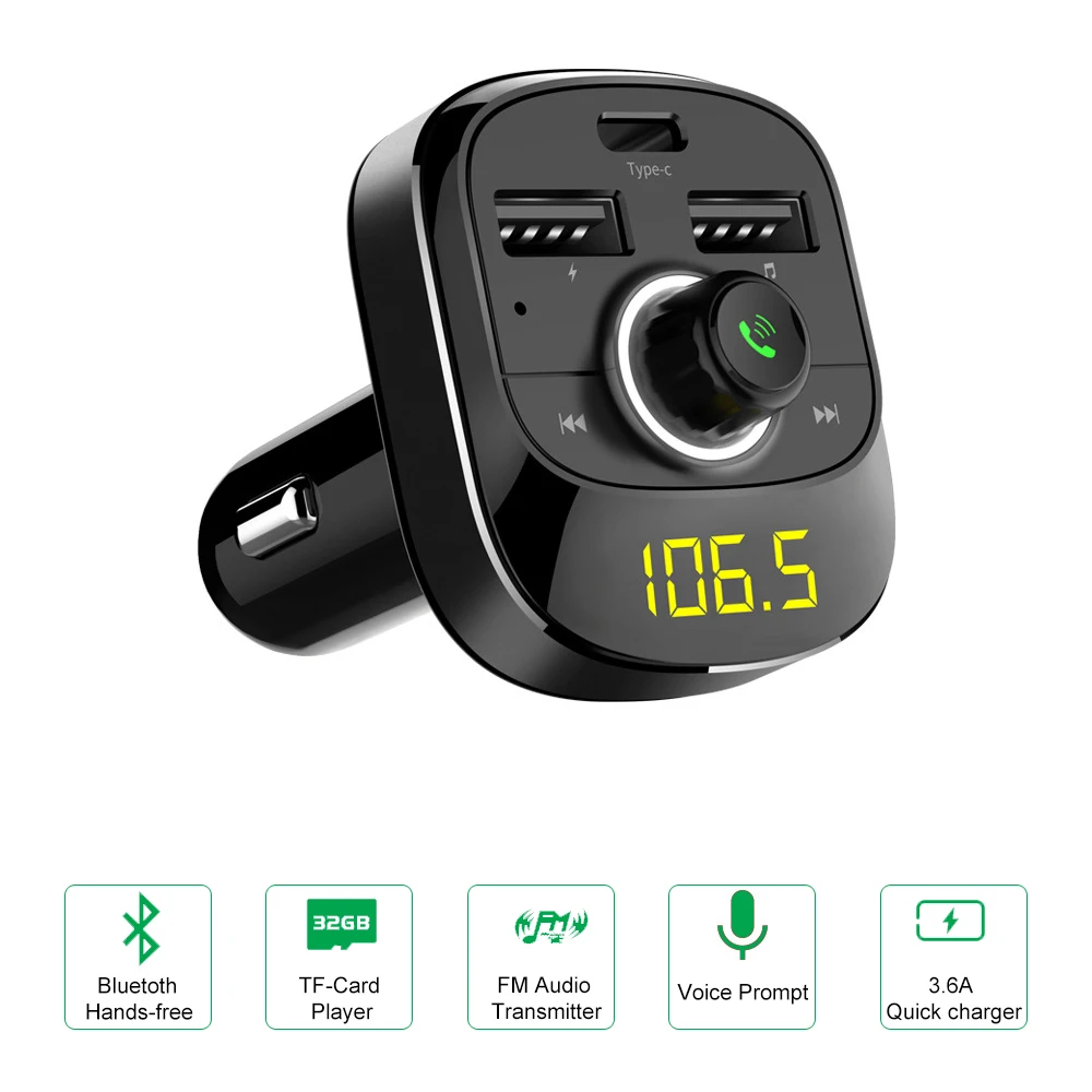

Transmitter Handsfree Bluetooth Car Kit Aux Modulator MP3 Player Music Playing Type-C Charging Port Support TF Card / U Disk