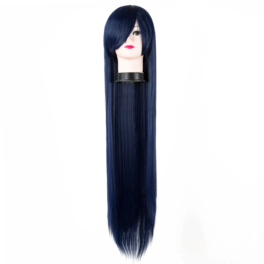 

Long Dark Blue Wig Fei-Show Synthetic Heat Resistant 100CM/40 Inches Straight Hair Carnival Halloween Costume Cos-play Hairpiece