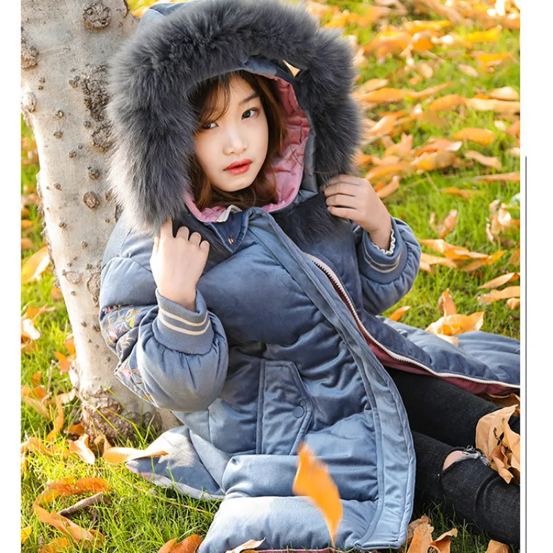 

Girl's Velvet Jacket Winter Cotton-Padded Girl Fashion Coat Kids Outerwear Teenage Warm Down Parkas Children Clothing 4-13 Years