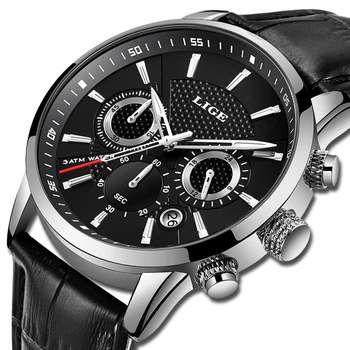 

LIGE Top Luxury Brand Mens Watches Casual Leather Quartz Watch Men Military Sport Waterproof Clock Table Relogio Masculino 2019