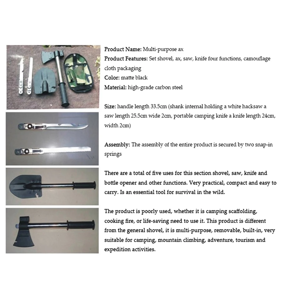 Многофункциональные складные 4 вида головок, нож, пила, лопата, топор, топор, для кемпинга, мини, для охоты, рыбалки, ручной инструмент, лопата T4