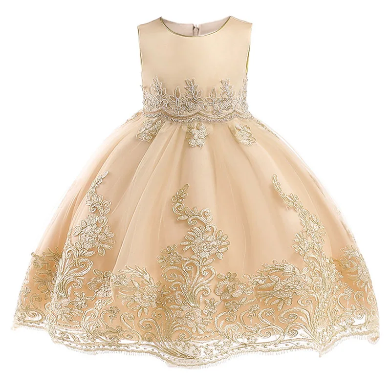 Детское платье для свадебной вечеринки для девочек; одежда для маленьких девочек из золотого бархата с вышитыми цветами; детское праздничное платье; костюм для малышей; L9029