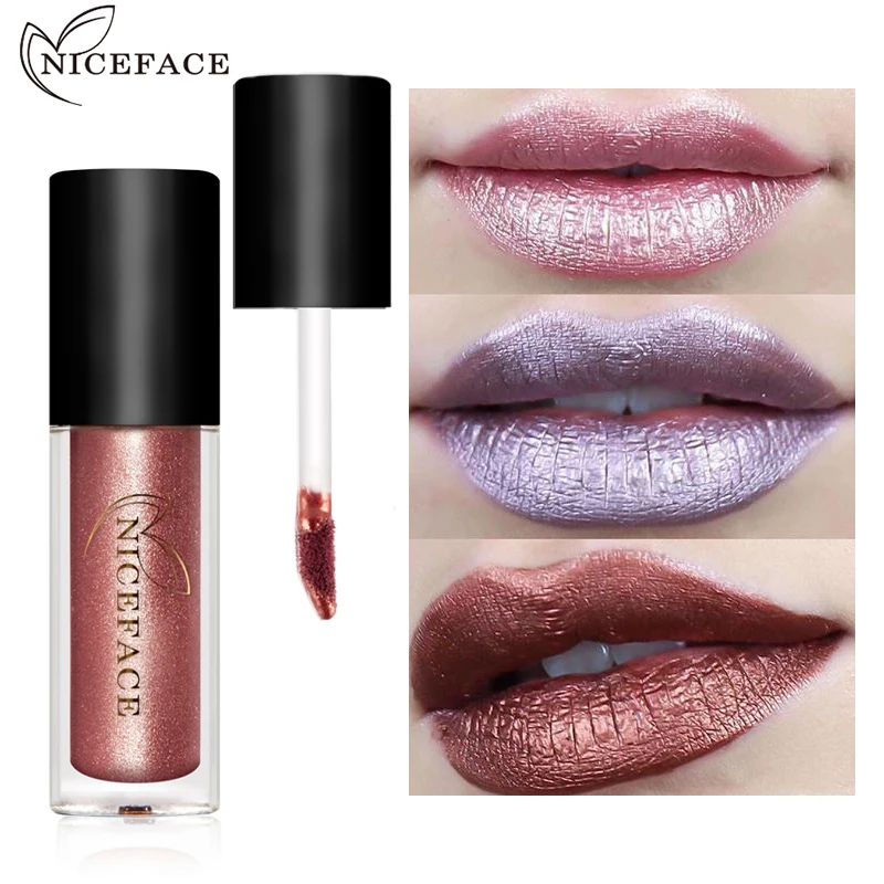 

NICEFACE 12 Color Ultra Metal Liquid Lipstick Bronze Rose Gold Shimmer Metallic Lip Gloss Makeup Waterproof Long Wearing Lips