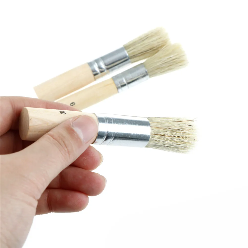 3Pcs/Set Wooden Stencil Brush Hog Bristle Brushes Watercolor Oil Painting To`K0 