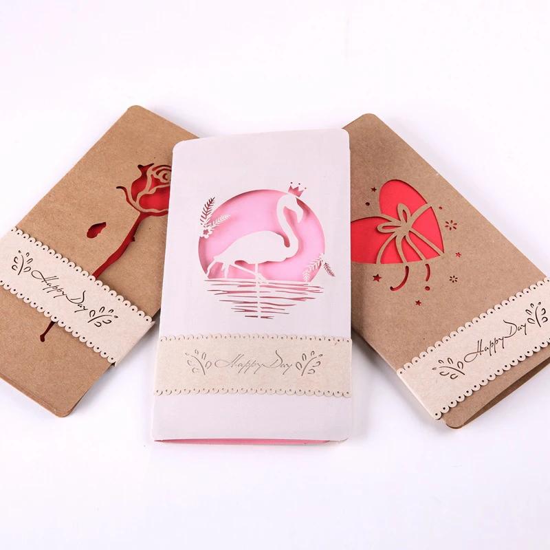  3D Laser Cut Handmade Wedding Retro Flamingos Rose Heart Paper Invitation Greeting Cards Valentine' - 32872863650