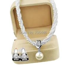 Посеребренная Крем Перл цепи должны Жемчужные Капли Цепочки и ожерелья и серьги вечерние комплекты ювелирных изделий