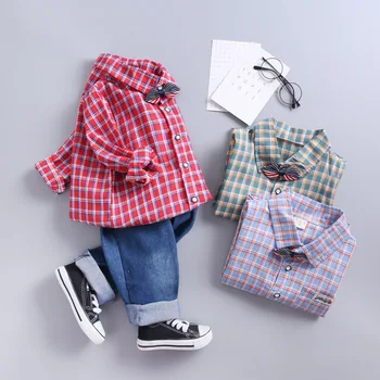 

Boys suit spring and autumn children's new baby cotton suit fashion shirt + jeans two-piece baby clothes