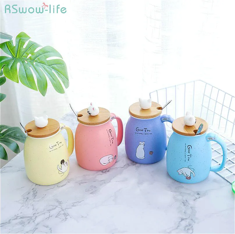 

Creative New Cartoon Lovely Cat Ceramic Mug Cup Japanese Lid With Spoon Student Home Portability Water Bottle Travel Coffee Milk