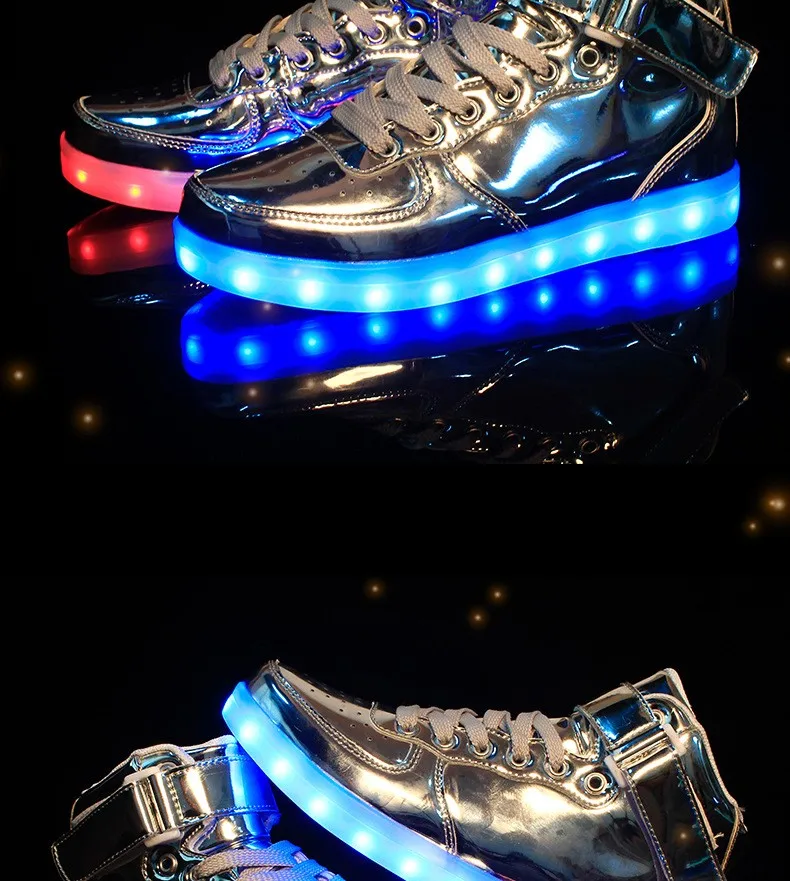 Г. Серебристые модные осенне-зимние кроссовки с зеркальным напылением для мальчиков и девочек Chaussure Enfant со светодиодным USB