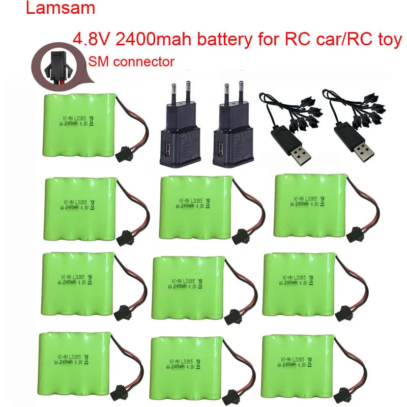 

Lamsam 4.8V 2400mAh Ni-MH Battery With 5 in 1 Charger For Remote Control Toys Lighting Electric UJ99 AA Group RC TOYS Battery