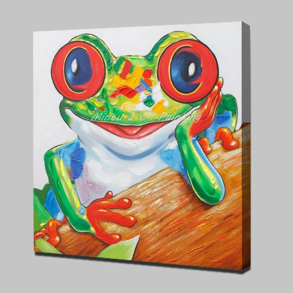 New! Large Hand Painted Modern Abstract Cartoon Animal Oil Painting On Canvas Music Frog Wall Art For Children's Room Home Decor - Цвет: MT160221