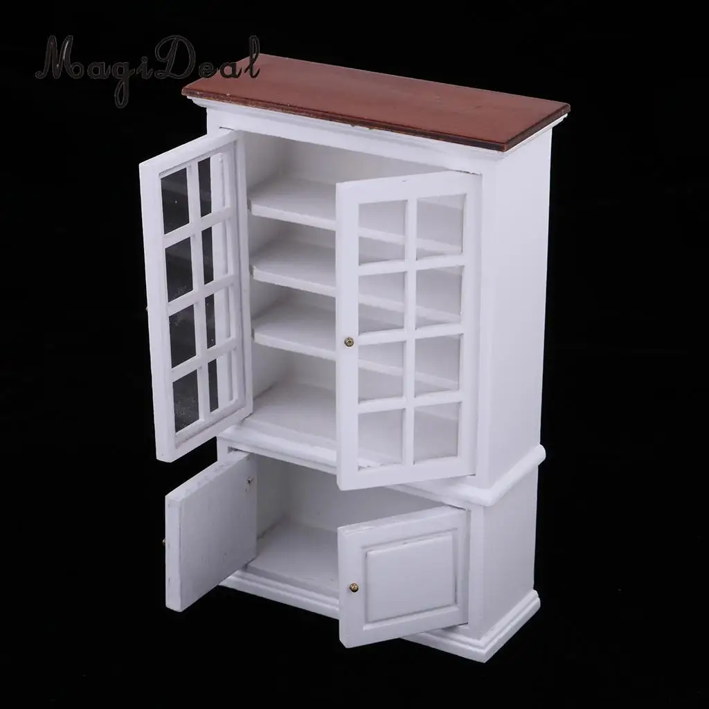 European Style 1/12 Wooden Table Chair Wine Cabinet Furniture for Dolls House Dining Room Decor Accessories