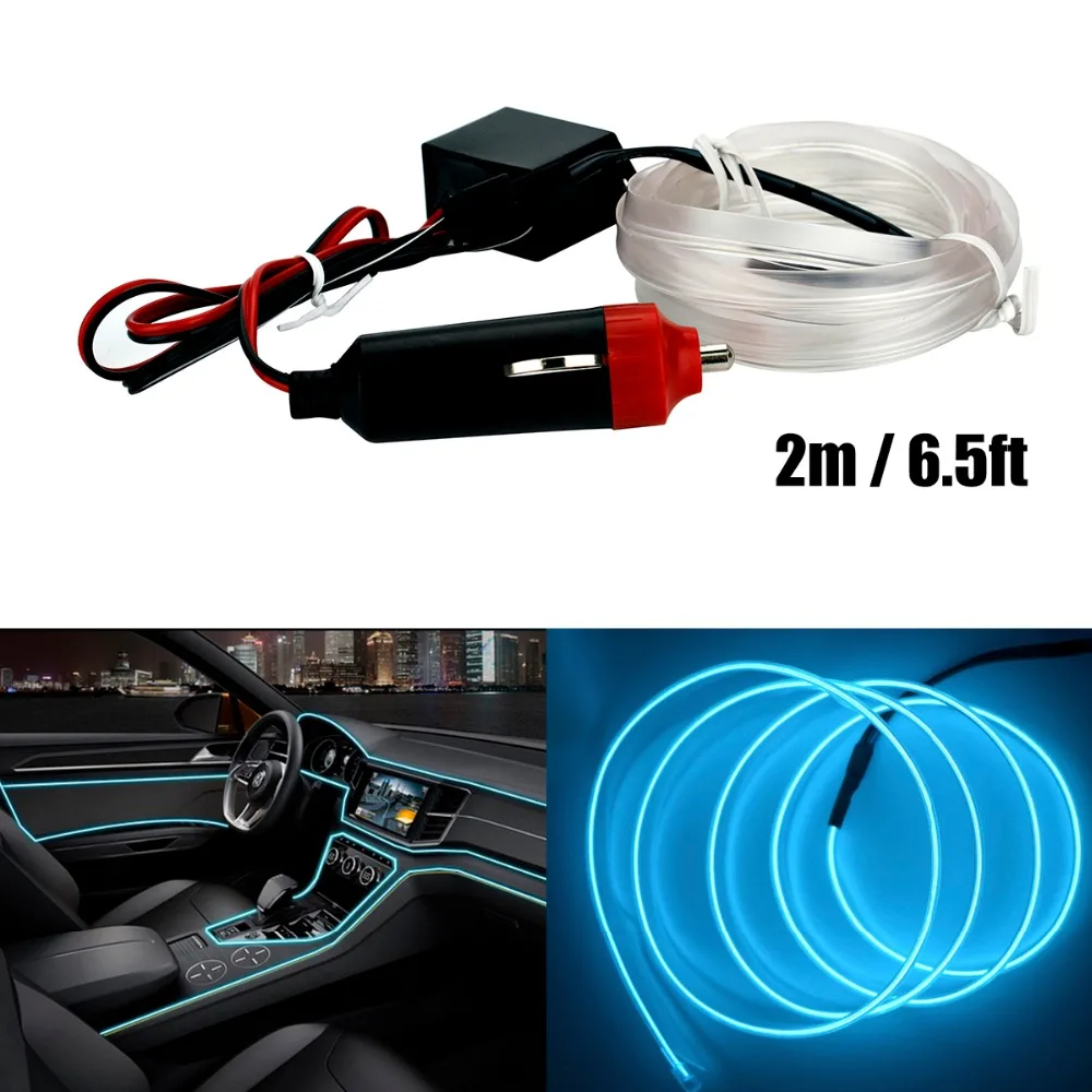 2M Neon Light Glow EL Wire Rope Tape Cable Strip LED Neon Lights Car Decorative Ribbon