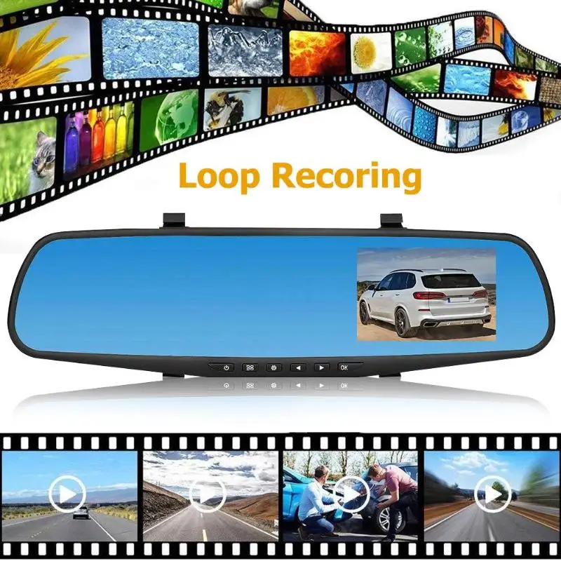 Quelima 4,3 дюймов 1080P двойной объектив Автомобильный видеорегистратор Камера заднего вида