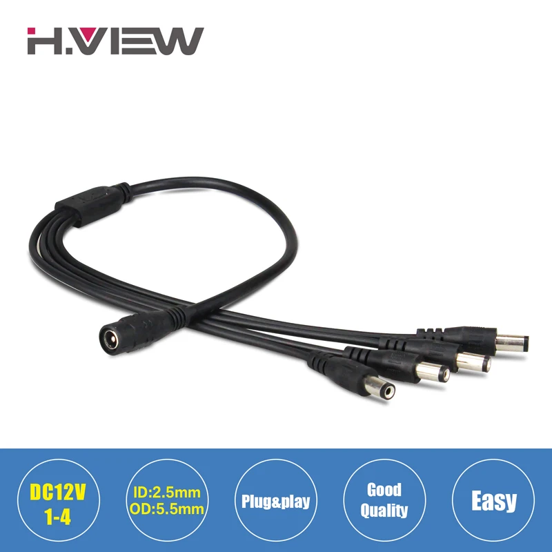  H.View 1 to 4 DC Power Splitter Cable 1 Female to 4 Output Male for CCTV Camera 5.5mm / 2.1mm Surve - 32814644012