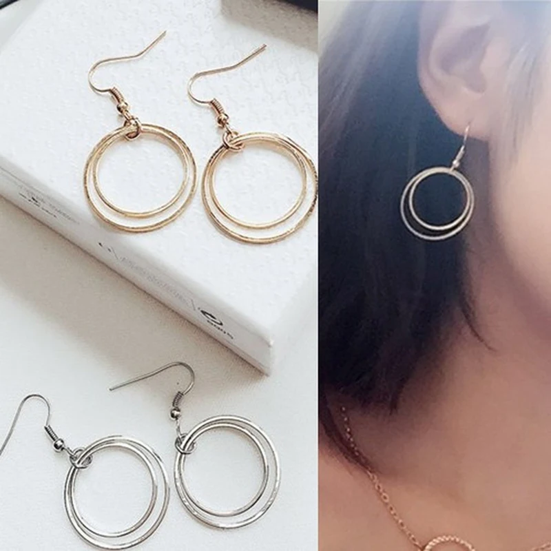 Fashion Big Circle Small Round Pendant Earrings Vintage Simple Steampunk Earring For Women Girl Evening Party Gift | Украшения и