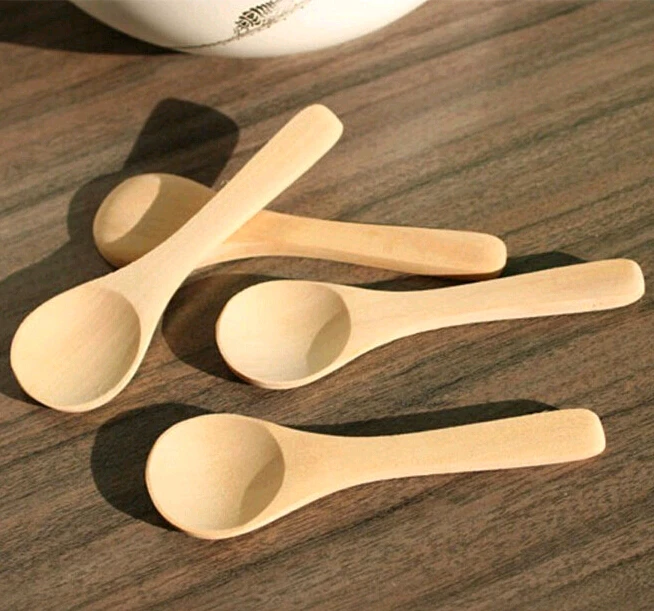 10cm wooden spoon Wood small spice spoon cosmetic spoons kids playing
