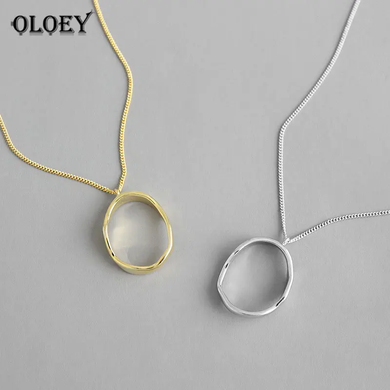 

OLOEY 100% Authentic 925 Sterling Silver Pendants Necklaces For Women INS Simple Irregular Wave Fine Party Jewelry Gifts YMN111