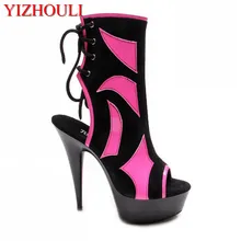 В пикантная разноцветная обувь на 15 см Обувь на высоком каблуке, для выступления на сцене модели с низким уровнем Большие размеры женские Обувь для танцев