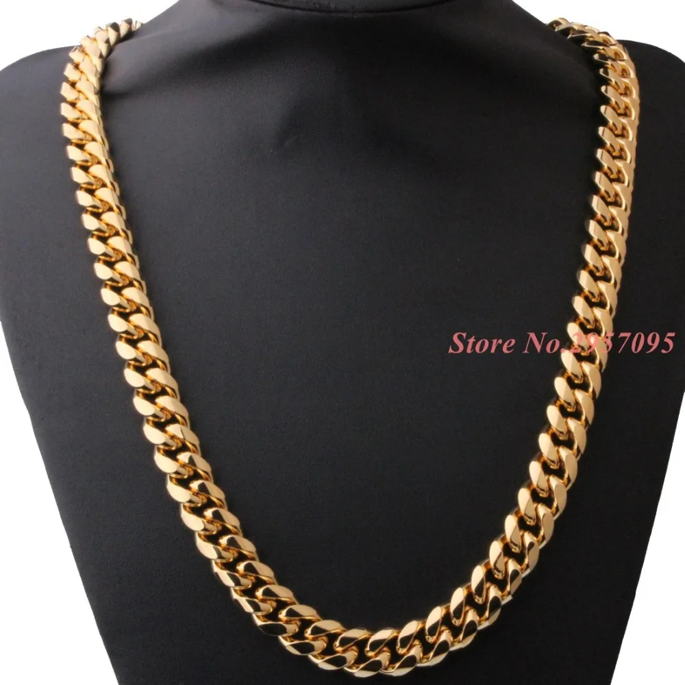 Индивидуальная длина, золотая цепочка для мужчин, хип-хоп цепочка, ожерелье 15 мм, золотой цвет, Мужская толстая цепочка, ожерелье, мужские ювелирные изделия