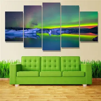 

Living Room HD Printed 5 piece Canvas Aurora Borealis Panel Oil Painting Home Decor