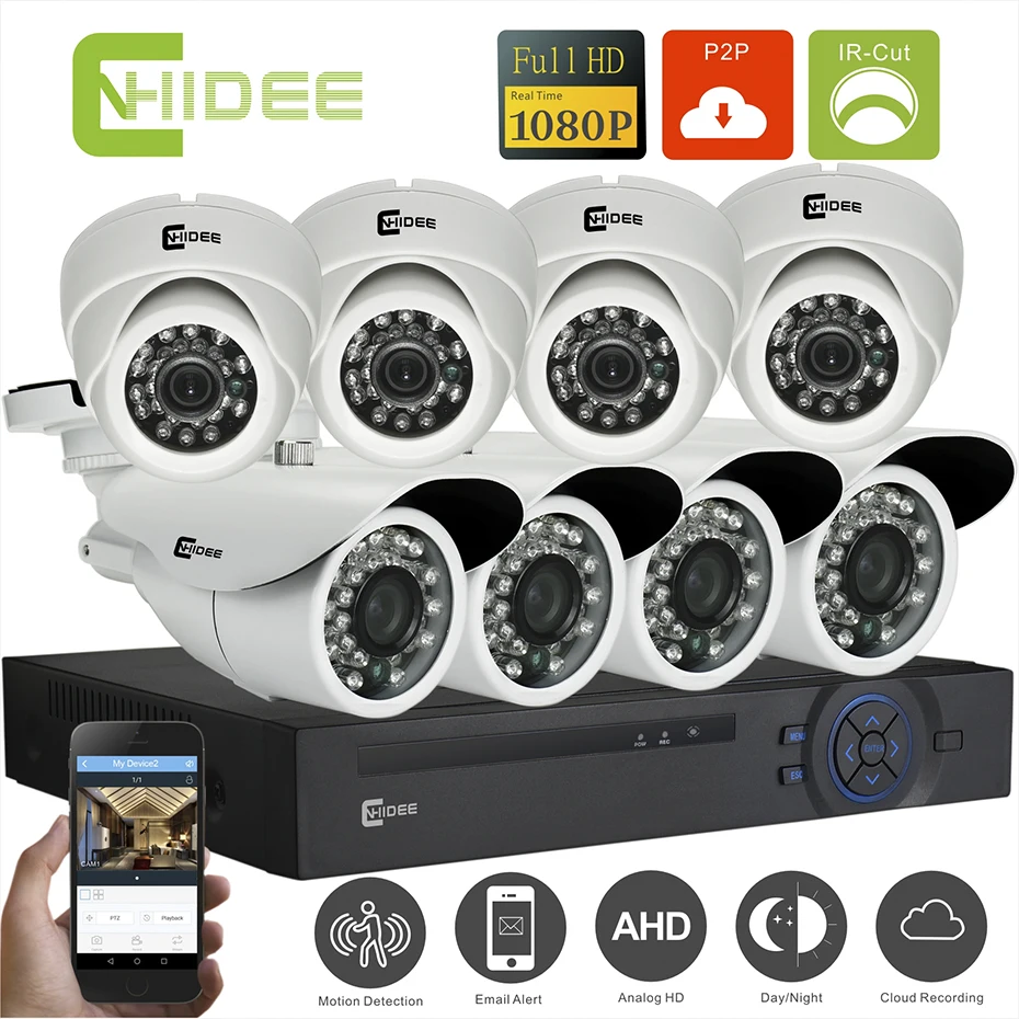  CNHIDEE AHD 8CH 1080P DVR Home CCTV kit Security Camera System 1080P 8PCS 2000TVL 2.0 mp Surveillance Kit  sistemas de seguridad 