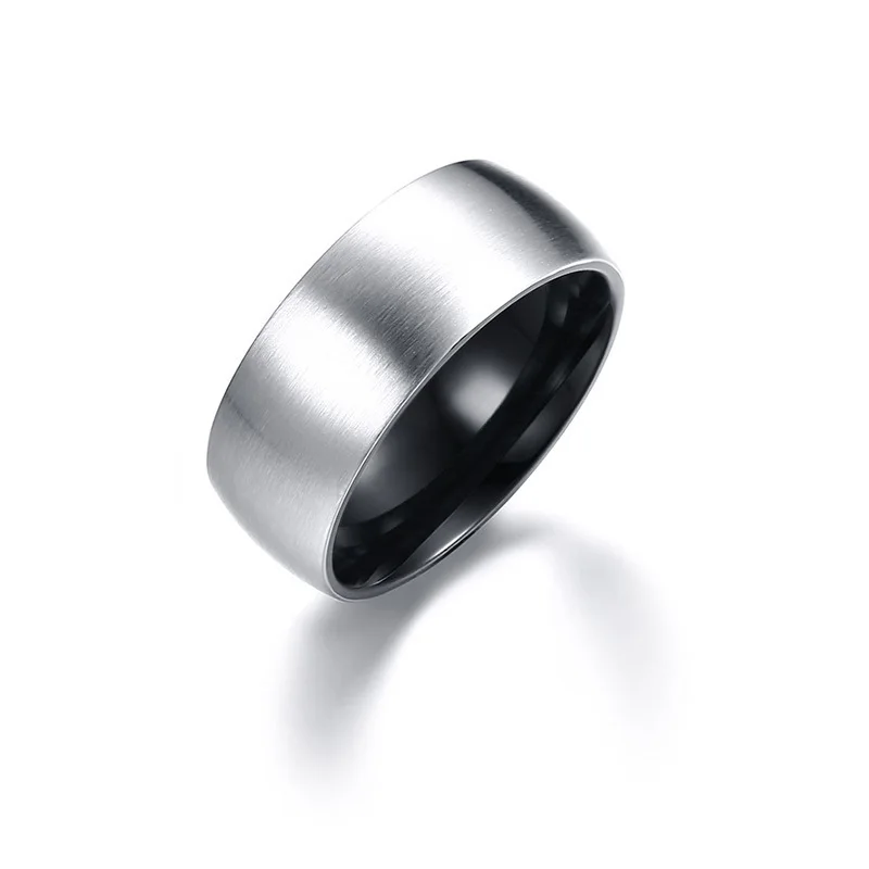 8 мм прочные Сатиновые матовые куполообразные кольца из нержавеющей стали с черным полированным внутренним кольцом мужские ювелирные изделия