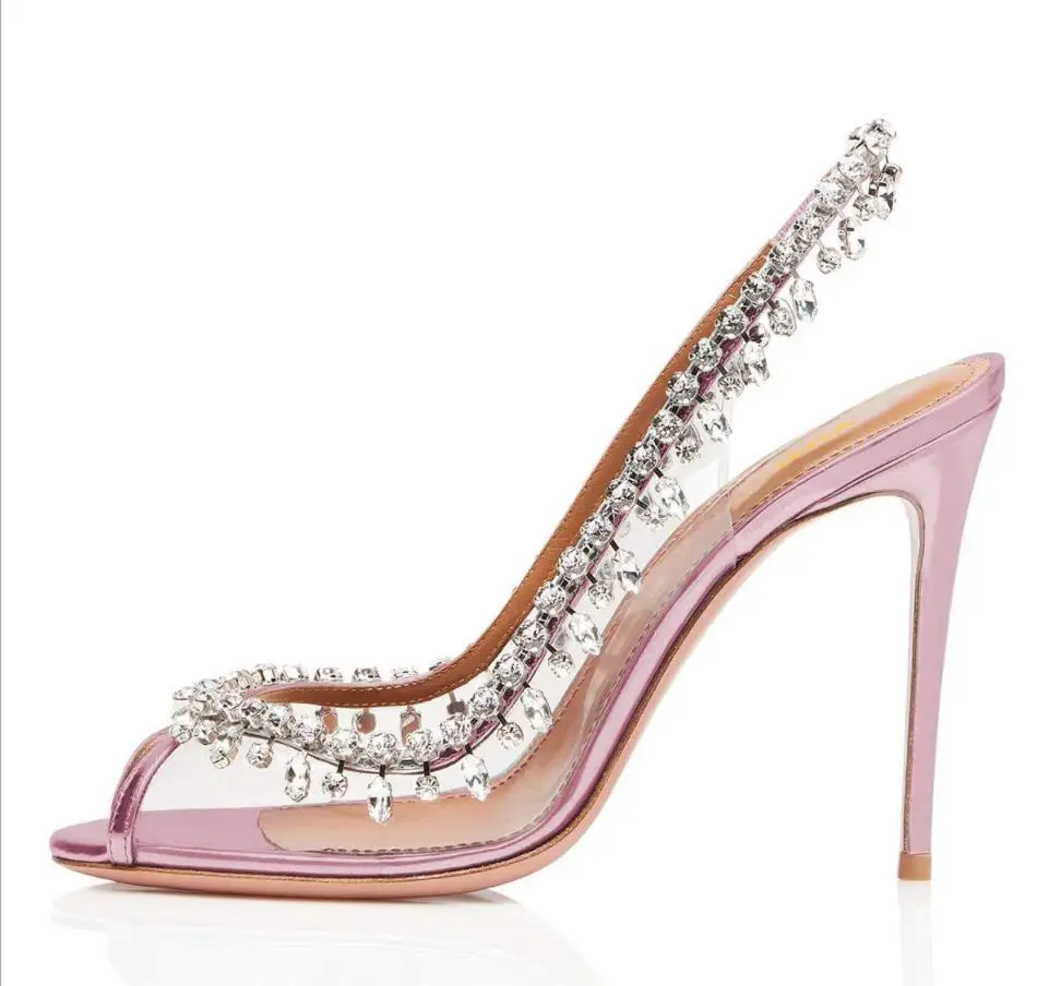 

European and American fashion sandals Rhinestone high heel women's shoes High heels Wedding shoes 46