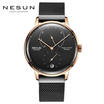 New Switzerland NESUN Luxury Brand Automatic Mechanical Men's Watches Leather Sapphire Waterproof Energy Display Clocks N9603 