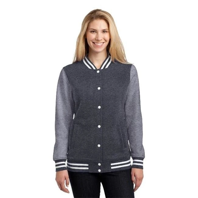 Sport-Tek LST270 Ladies Fleece Letterman Jacket Graphite Heather & Vintage Heather - Small