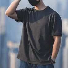 MADEN Мужская свободная футболка с круглым вырезом и коротким рукавом летняя футболка из хлопка темно-серая