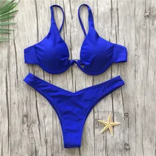 womens sexy underwire steel push up padded bra top swimsuit deep v bottom bikinis 2018 hot solid maio de praia swimwear 9 color