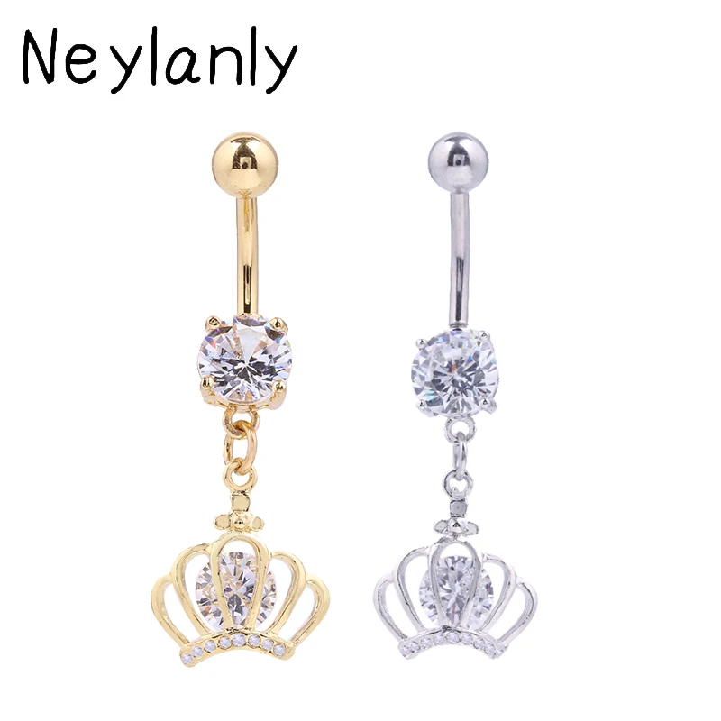 316L Stainless Steel Navel Piercing Jewelry Women High Quality Belly Rings Charms Crown Dangle