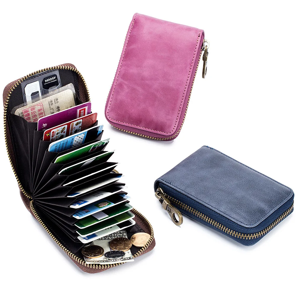 

Retro Leather Card Holders Wallet Small Zipper Women And Men Business Credit Card Holders Bank Card Cover Case Coin Purse Pocket