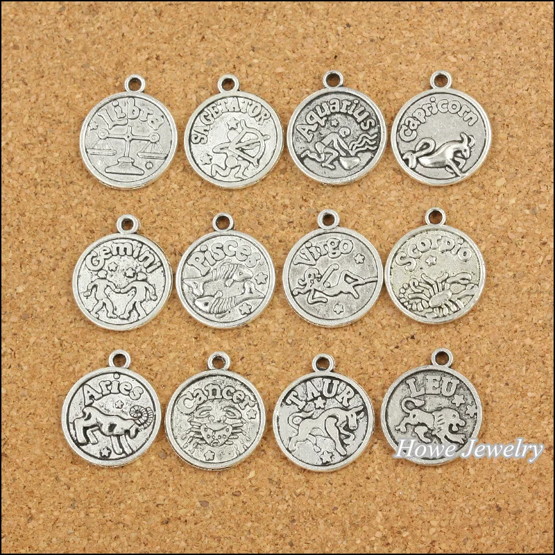 96 шт винтажные подвески зодиака кулон Fit Браслеты ожерелье сделай сам