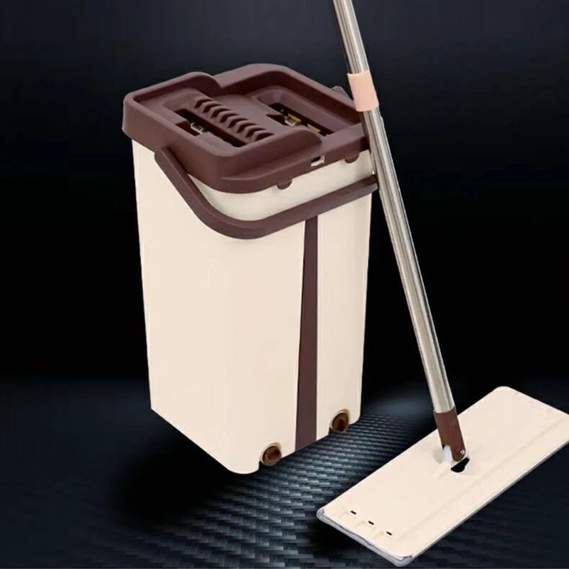 Flat Squeeze Mop and Bucket Hand Free Wringing Floor Cleaning Mop Microfiber Mop Pads Hot Sale