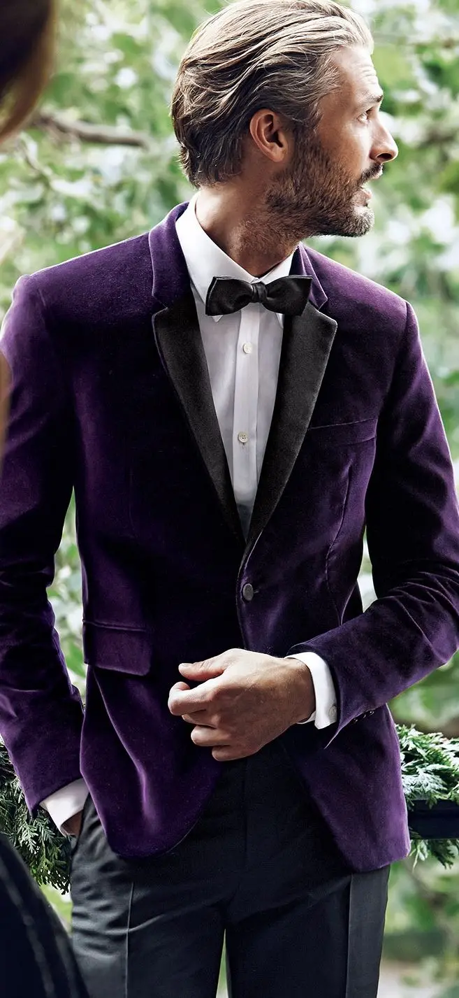 Latest Coat Pant Designs Purple Velvet Wedding Suit for