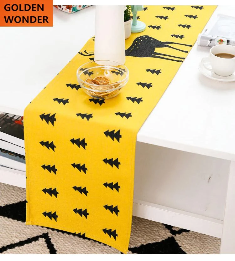 Simple Fashion Black And Yellow Table Runners Cotton Fabric Bed