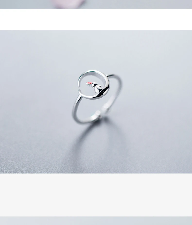 MloveAcc Настоящее 925 пробы серебряные милые лунные кольца с кроликами для женщин Открытие регулируемое модное кольцо ювелирные изделия для девочек подарок на день рождения