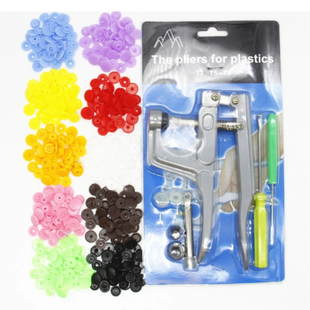 

100/Set Metal Press Pliers Tools Used for T5 Snap Buckle + Tool Pliers Comb Button Closure Snap Pliers T5 Plastic