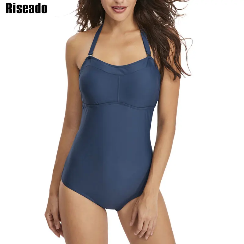 

Riseado New 2019 Swimwear Women One Piece Swimsuits Solid Sexy Halter Swimsuits Bathing Suits Cut Out Swim Wear Beachwear