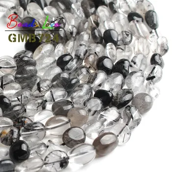 

6-8MM Irregular Shape Freeform Natural Black Quartz Rutilated Stone Loose Spacer Beads For Jewelry Making DIY Bracelet 15 Inches