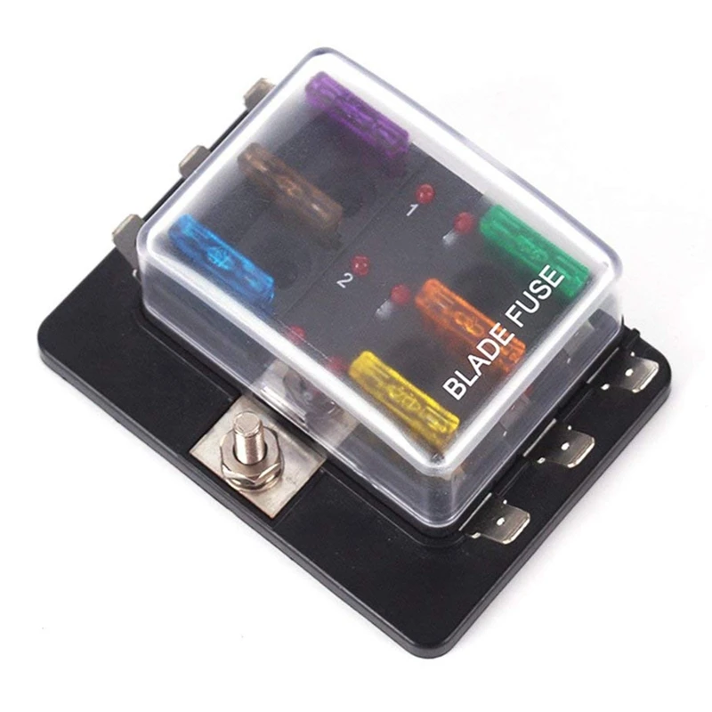

6-Bay Blade Block Fuse Box Holder With Led Display Protective Cover For Suv Truck Trailer Marine