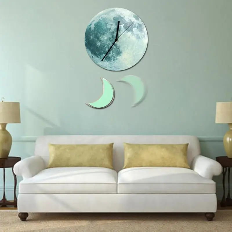 New Arrival Moon Wall Clock Glow In The Dark Kids Room Wall Stick